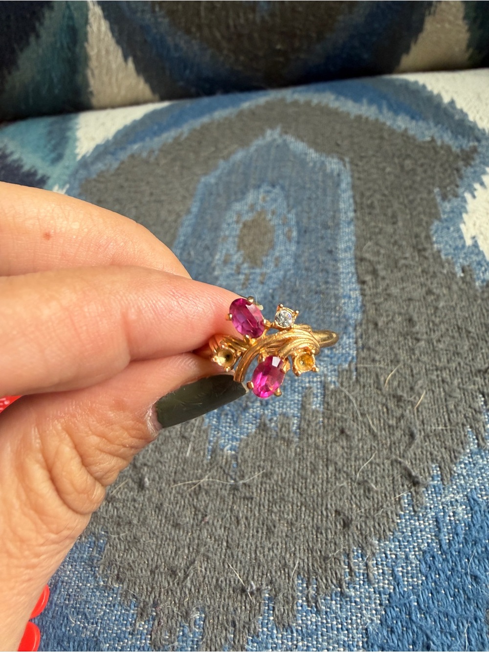 Avon Gold-Tone Ring with Pink Stones and Clear Accent